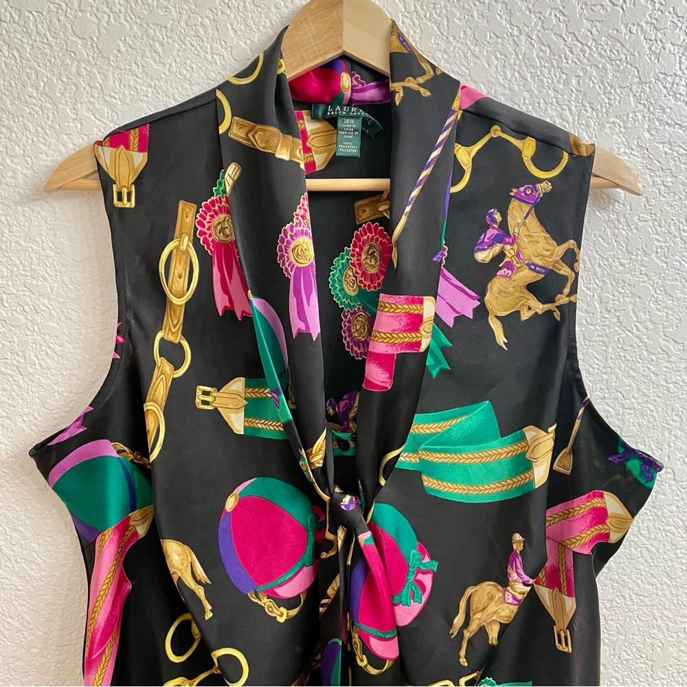 Vintage LRL Ralph Lauren Equestrian Motif Blouse 18W